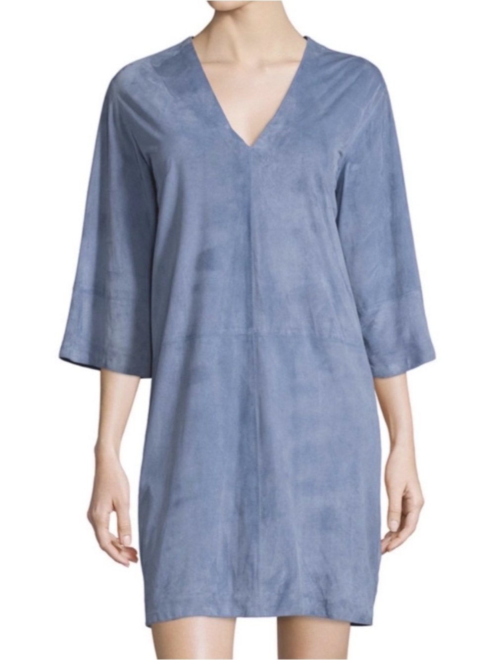 Vince Light Blue V-Neck Lamb Suede Shift Dress